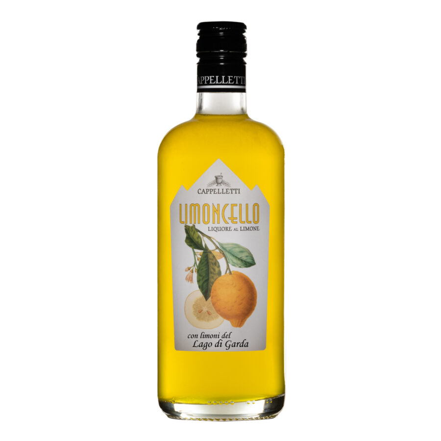 Limoncello italian liqueur with lemons from Garda Lake and south of Italy
